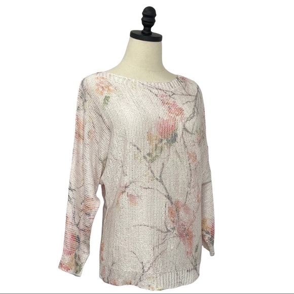 Sioni Boatneck Dolman Sleeve Floral Print Sweater Pale Pink Size Medium - Picture 2 of 14
